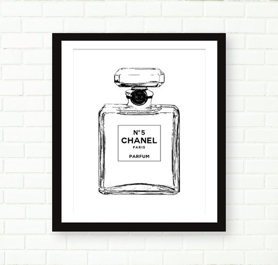 Chanel Bottle Print Chanel no 5 Fashion Art Print Black And