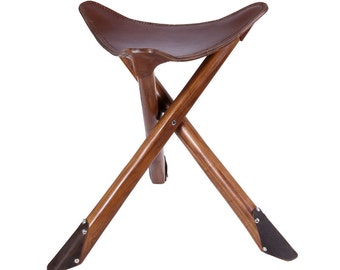 Wood leather chair, stool, outdoor chairs, detachable chair, Tripod Stool, folding, fishing, cafe, industrial, vintage, wooden, armless, bar