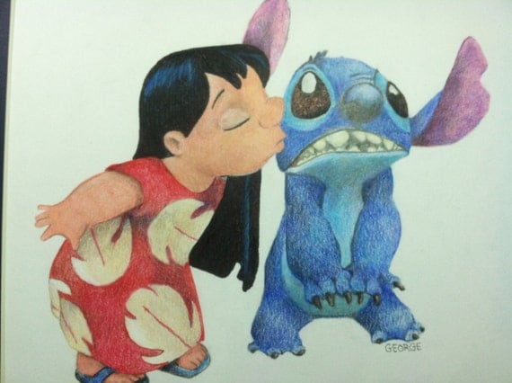 Items similar to Lilo kissing Stitch illustration on Etsy