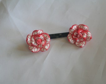 red & white flower bobby pins-flower bobby pins-bobby pins