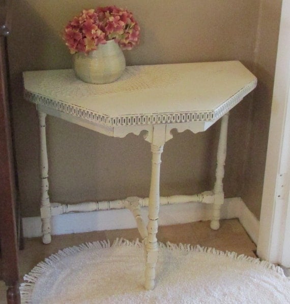 Lovely, Entry, Accent, Side, End Table, Night Stand, Distressed Antique White, Shabby Chic, French Country, Beach Cottage, Decor, Upcycled