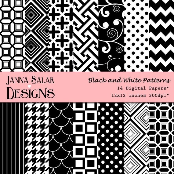 Items similar to Black and white Patterns Digital Scrapbook Paper ...