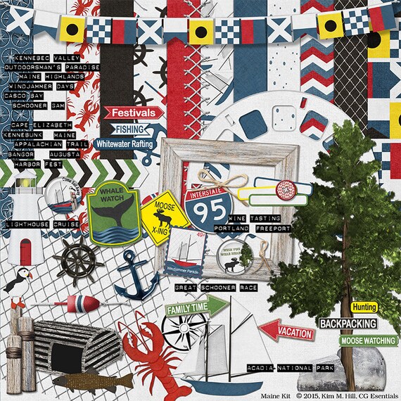 State of Maine digital scrapbook kit for vacations tourists