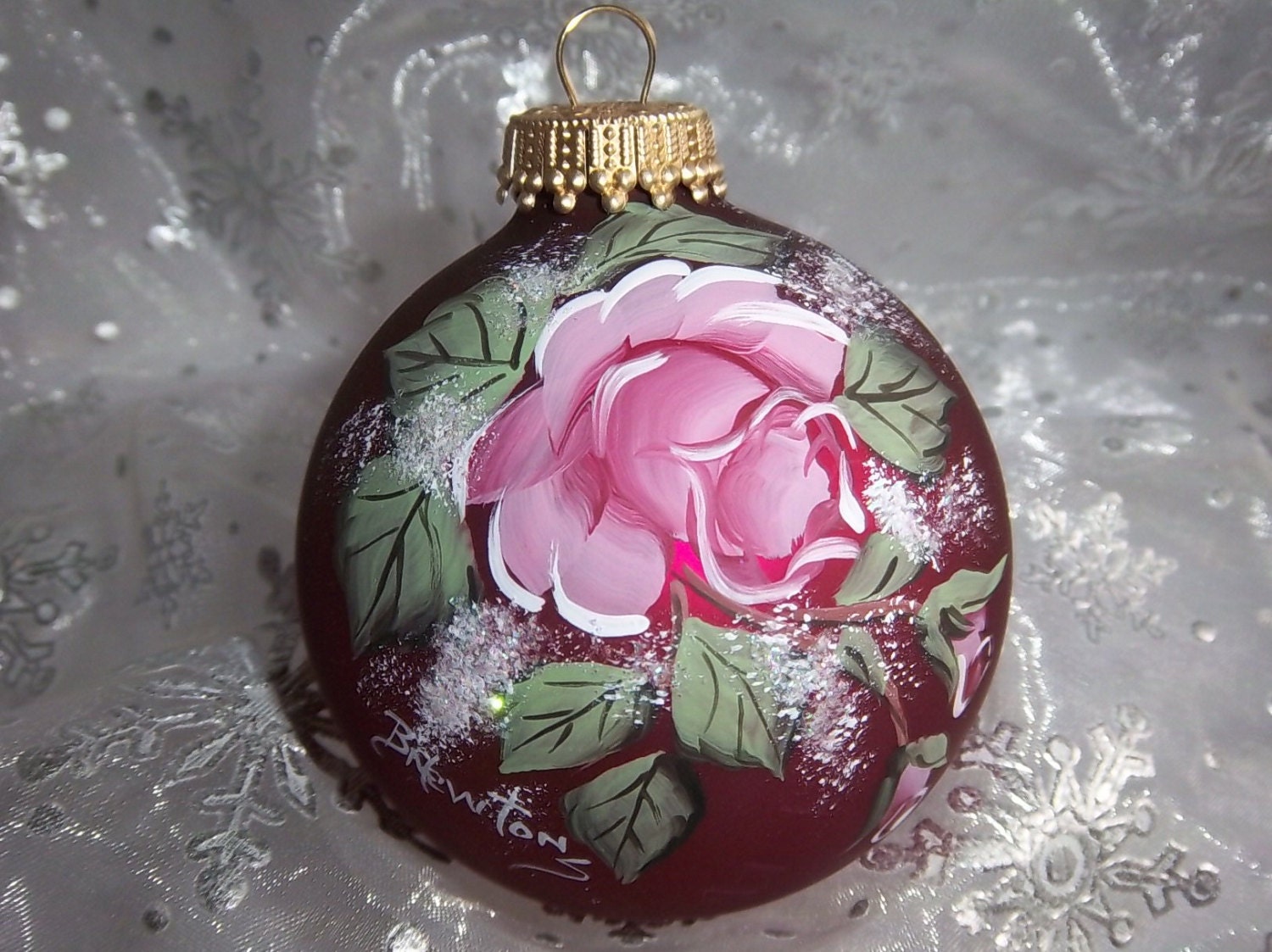 Pink Rose Christmas Ornaments 