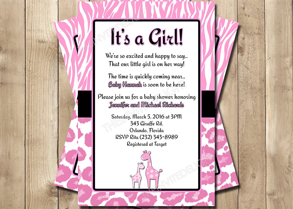 Pink Safari Baby Shower Invitation Wild Pink Safari Shower