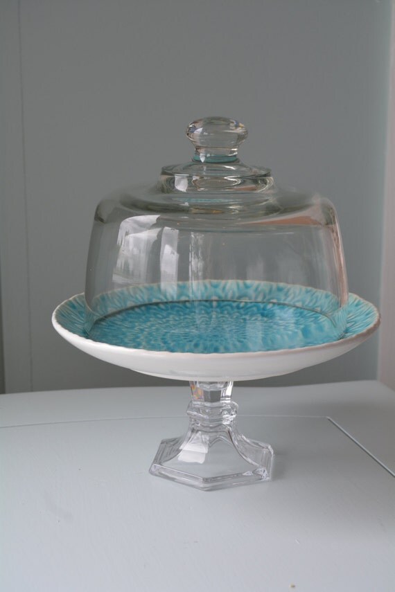 Dessert/Cheese Pedestal with Glass Dome by alongshoresdecor