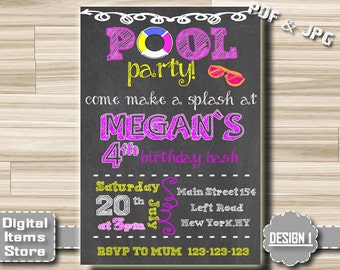 Pool Party Invitation Girl - Birthday Invitation Pool Party - Pool Party Invites - Birthday Invitations Pool, Invitation Girl, Girl Pool