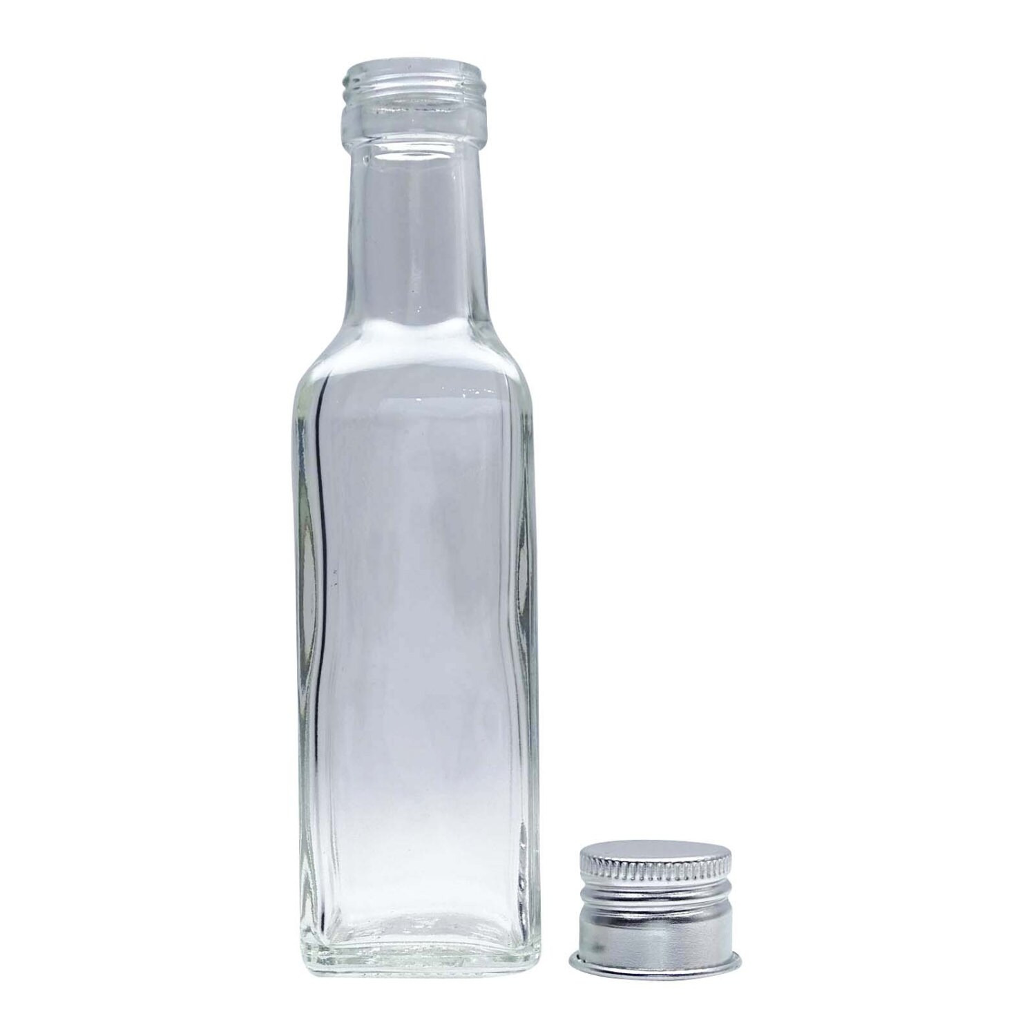 Download 100 ml Empty Clear Glass Bottles With Silver Screw Cap