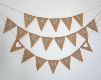 Happy Birthday custom burlap banner - birthday pennant - burlap pennant - birthday bunting