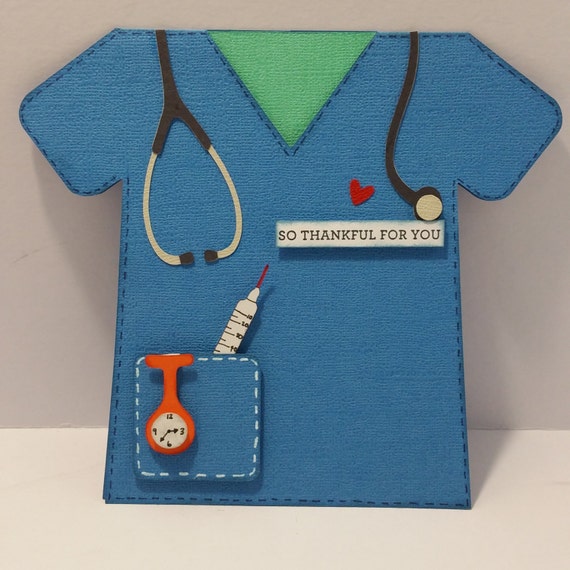 Handcrafted Nurse's Scrub Shirt Top Folding Card by FilizLovePaper