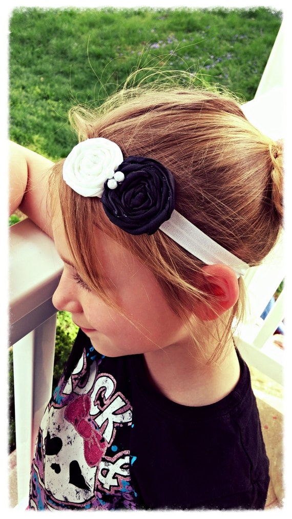 Black and White Rosette Headband Baby Headband by MyFourBlooms