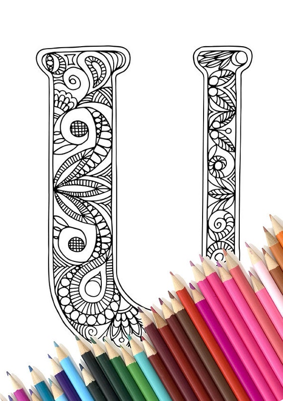 Adult Colouring Page Alphabet Letter U
