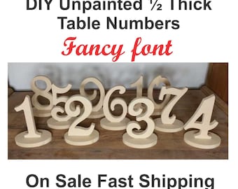 1-20 DIY Wood Table number set 1/2 thick wedding table numbers Fancy Font