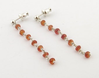 Orange Sapphire Gemstone Sterling Silver Post Earrings Long Post Earrings Chakra Earrings Chakra Jewelry