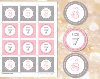 Flip flop tags Pink and Gray (INSTANT DOWNLOAD) - Flip flop size tags - Wedding flip flop tags