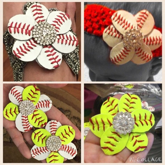 Items similar to Baseball or softball flower flip flop clips on Etsy