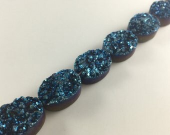 10pcs Druzy agate druzy beads Cabochon Blue Metallic Titanium drusy beads 15mm x 20mm Oval Gemstone rough beads