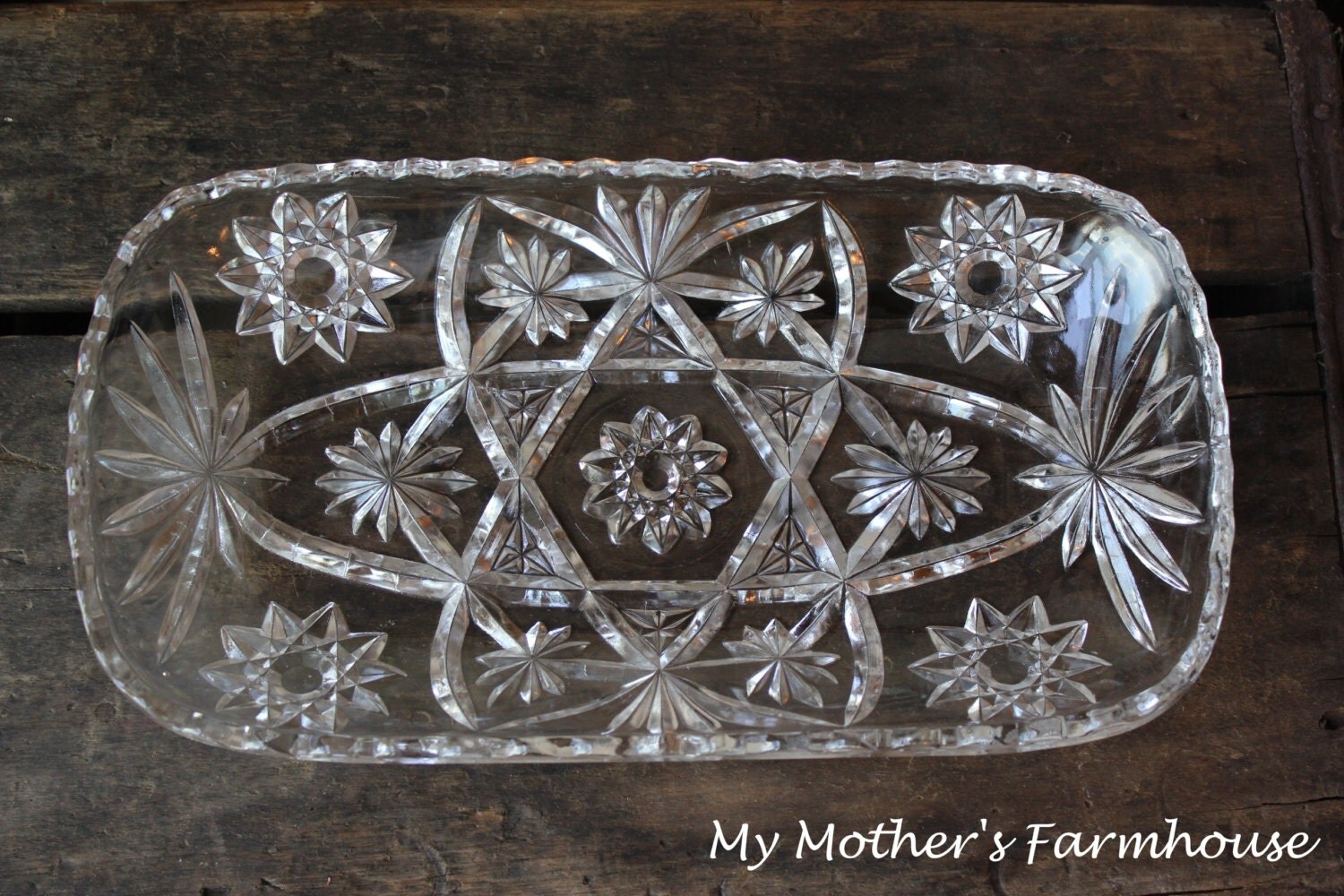 Vintage Cut Glass Pickle/Relish Tray1960’s Haute Juice