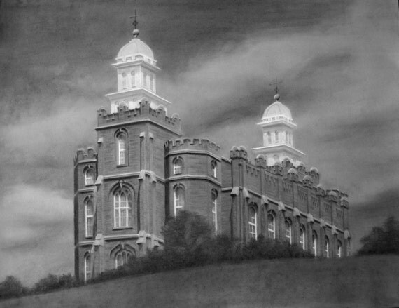 LDS Logan Temple Drawing by CharcoalTemples on Etsy