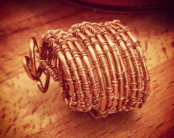Copper Woven Wire Wrapped Stone Plug Pendant