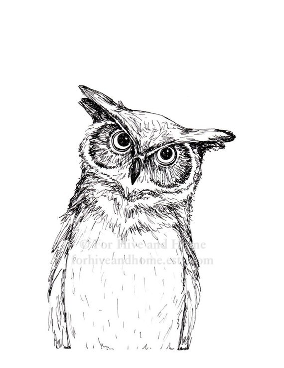 The Owl Black and White Print Printable Wall by forhiveandhome