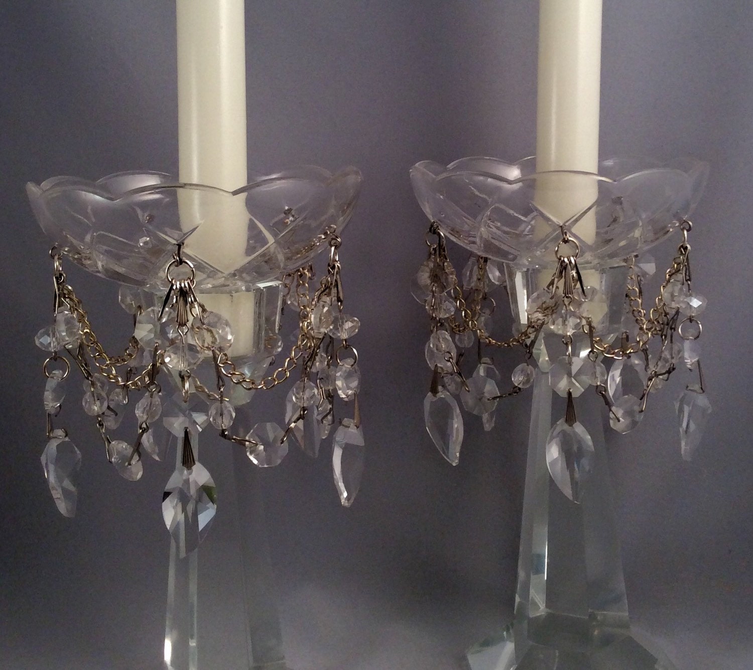 Crystal Leaf Chandelier Pendant Bobeche Set by CrystalVintageDeco
