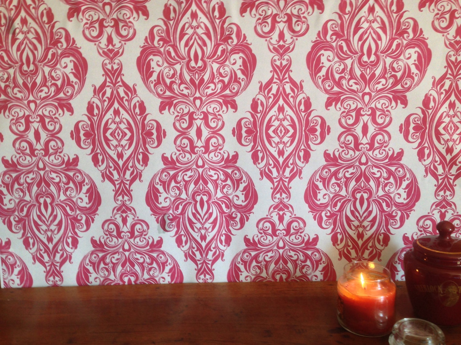 Red Damask Wallpaper by WALLPAPERS4BEGINNERS on Etsy