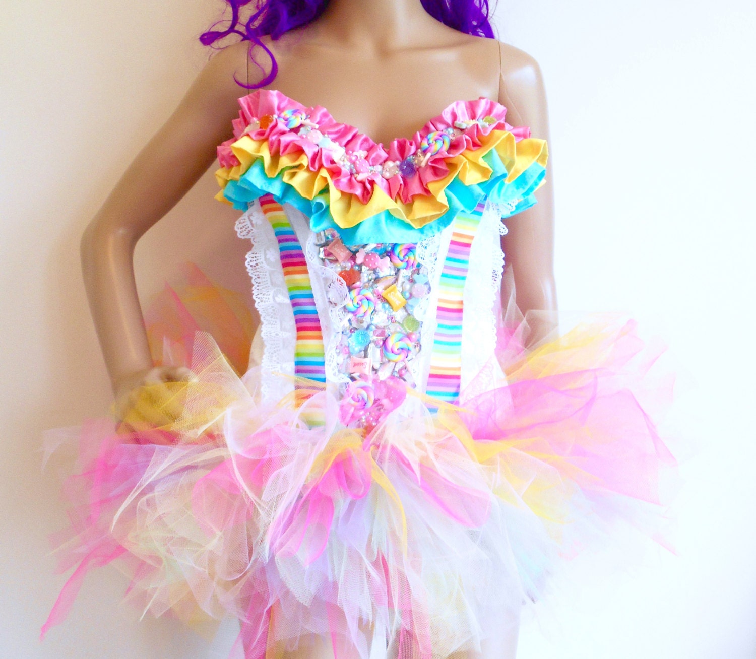 Rainbow Candy Land Corset Costume Rave Bra Edc By Electricenvyco