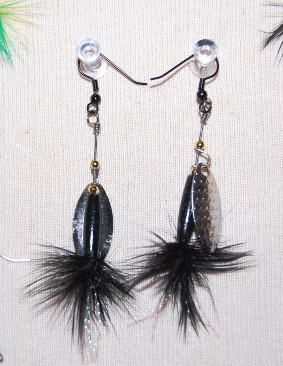 Black Fishing Lure Earrings by SteffieSueDesigns on Etsy