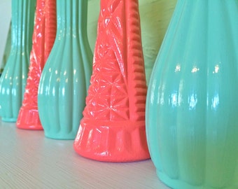 Coral Mint Decor, Coral Vase, Mint Vase, Coral Mint Wedding, Coral Mint Bud Vase, Coral Mint Baby Shower, Mint Pink, Gender Reveal