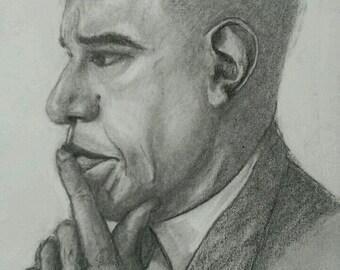 Obama President Portrait, original charcoal drawing.