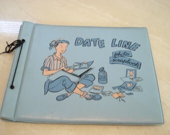 1950s Date Line Dateline Blue Vinyl Photo Scrapbook