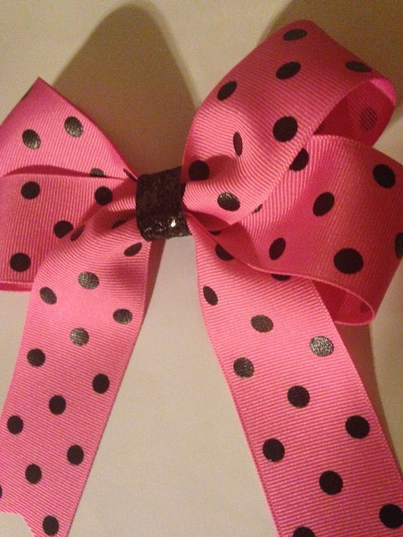 Pink polka dot hair bow by BowsByJAMZ on Etsy