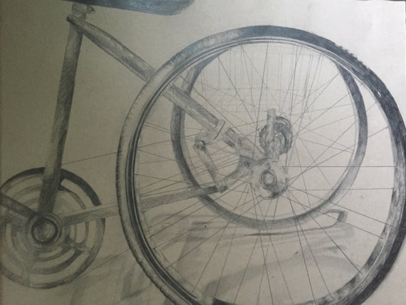 Cycle Vintage Pencil Drawing by AmbivalenceArts on Etsy