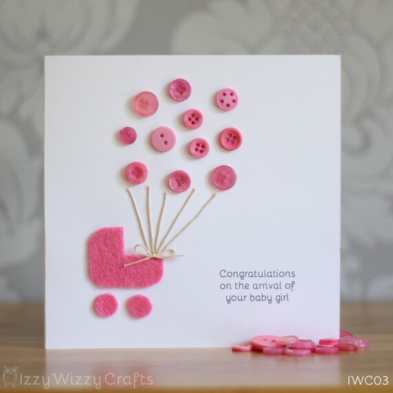 items similar to pink button balloon new baby girl card on