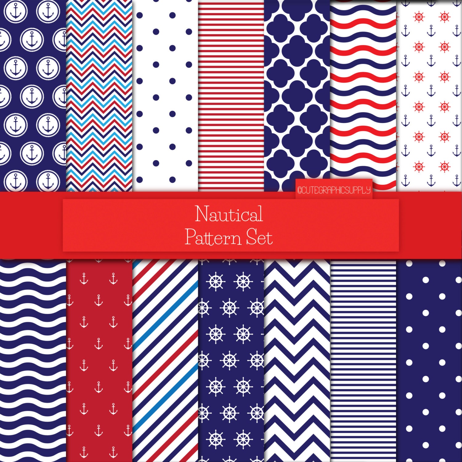 Nautical digital paper nautical paper digital by CuteGraphicSupply