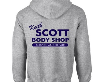 Keith Scott Body Shop One Tree Hill Inspired Adult Grey Hooded Sweatshirt With Print on Rear Only Hoodie