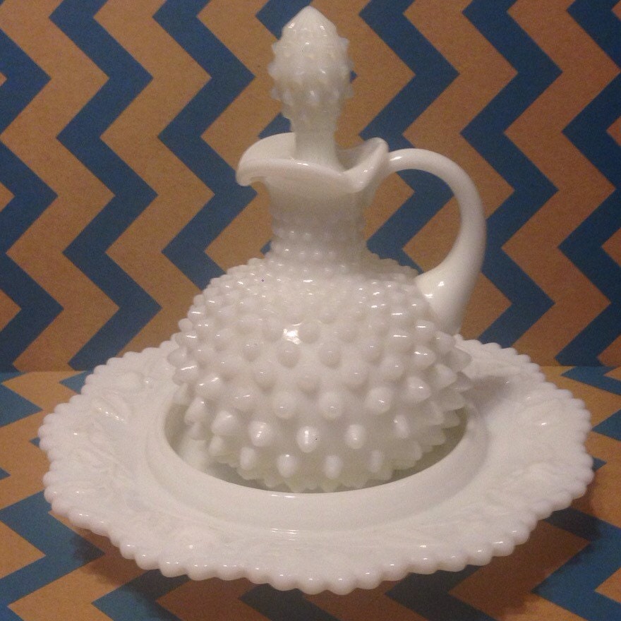 Milk Glass Teapot in hobnail with handle and cover Haute Juice