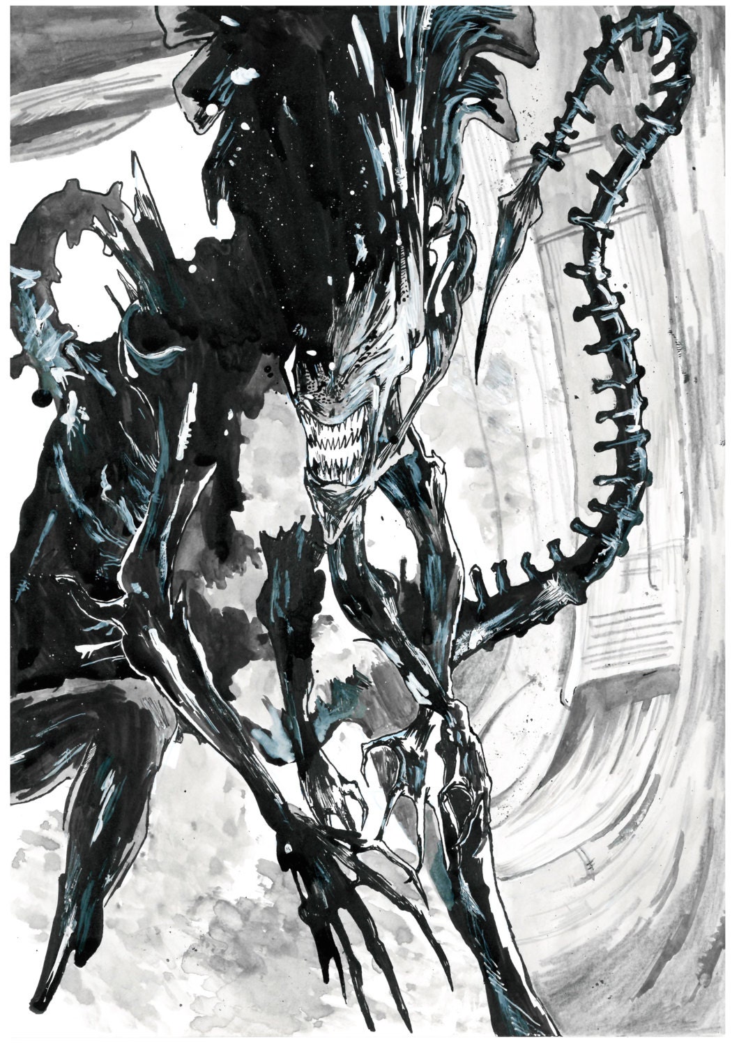 Xenomorph Queen original ink drawing Aliens