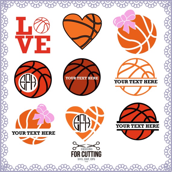 Download Basketball monogram frameBasketball girl heart bow cut