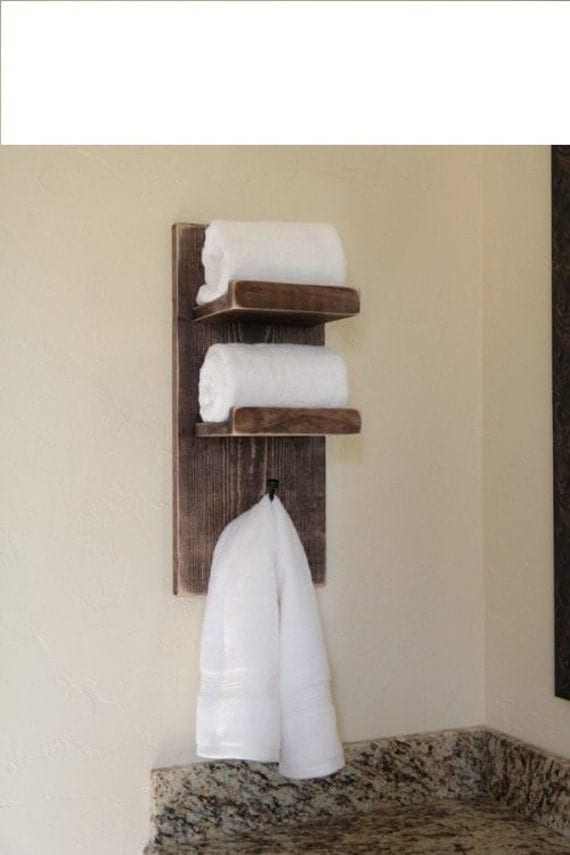 Rustic Bathroom Shelf Towel Holder by FatherofWood on Etsy