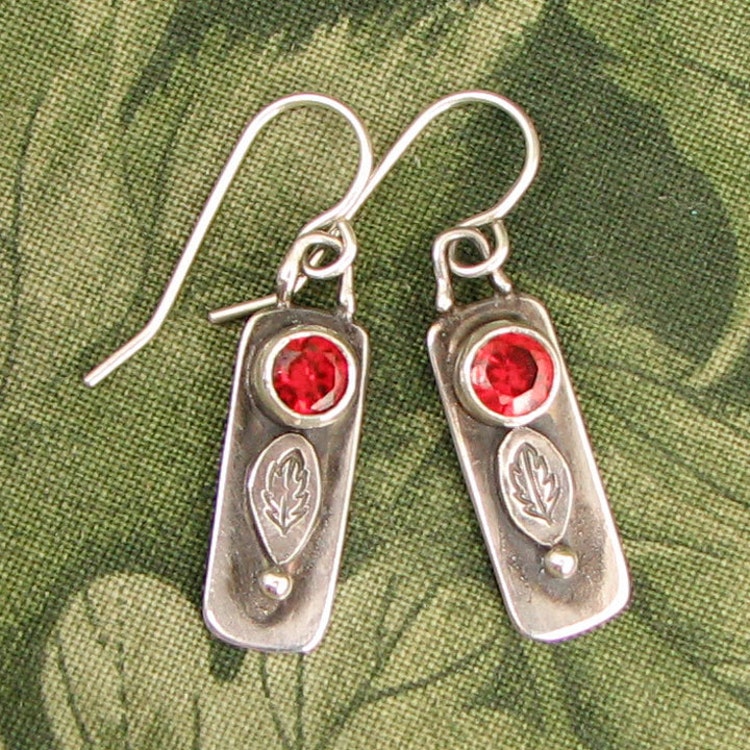 GEM style Sterling Earrings with Red CZ faceted stones by marybird