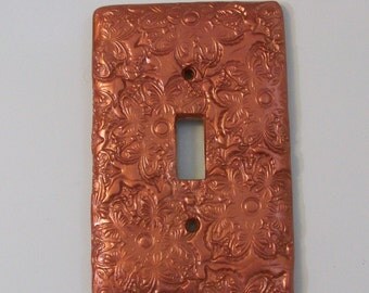 ON SALE Was 9.95:Butterfly swirls and flowers metallic shiny copper single toggle light switch cover