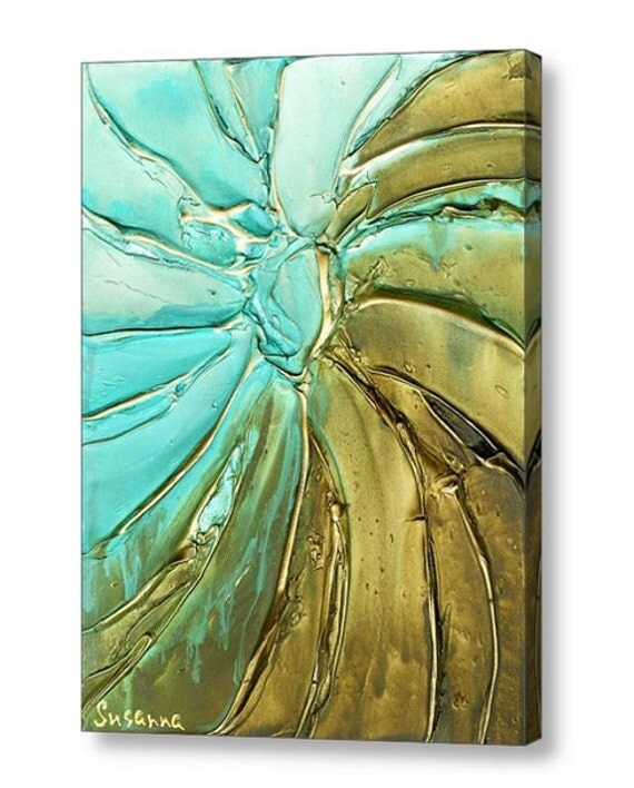 Canvas PRINT Abstract Art Teal Blue Brown Swirl by ModernHouseArt