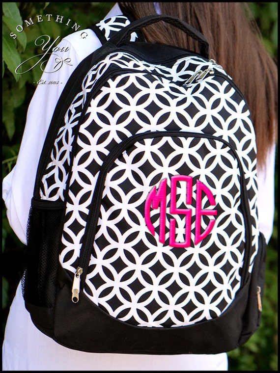 ... Backpack, Vine print, Monogrammed Black Vine Backpack, Girls School