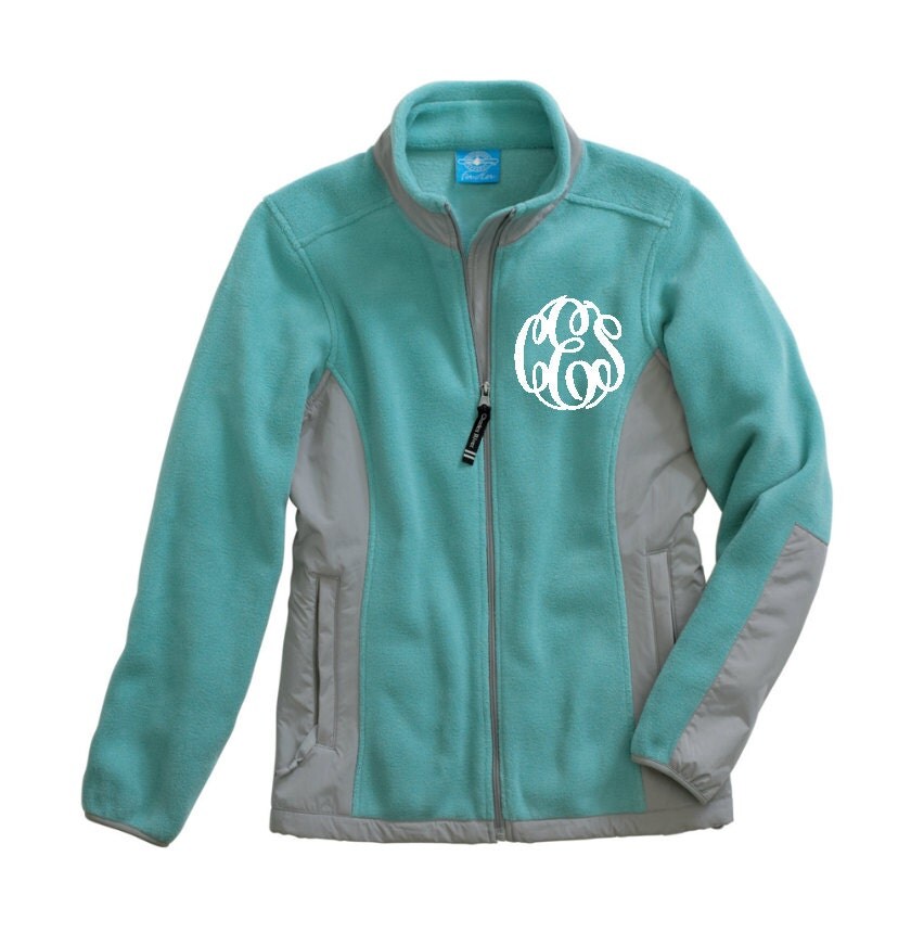 Aqua and Grey Personalized fleece jacket Monogrammed Fleece