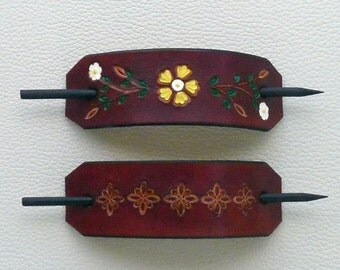 Retro Leather Hair Barrettes with Sticks
