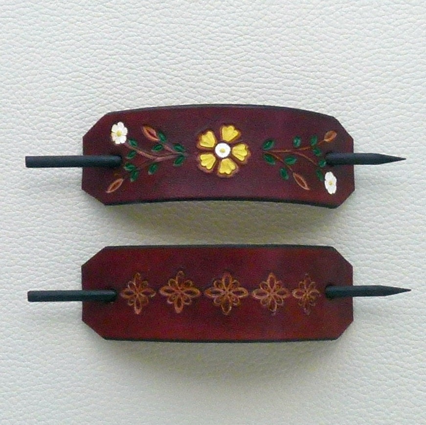 Retro Leather Hair Barrettes with Sticks