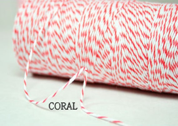 Coral Bakers Twine - Coral and white twine Il_570xn