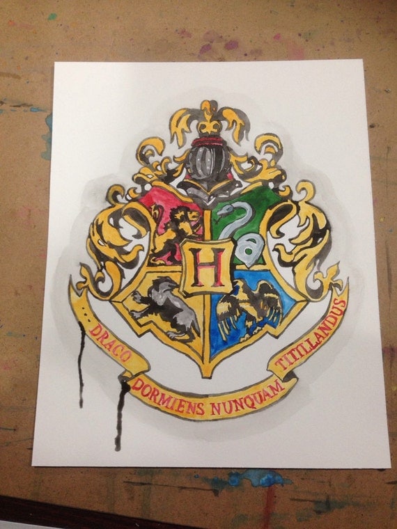 Harry Potter Hogwarts Crest 8x10 Watercolor Original